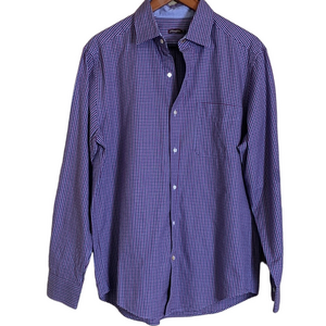 J. McLaughlin Men’s Purple and Blue Checkered Button Down Shirt‎ Long Sleeve M